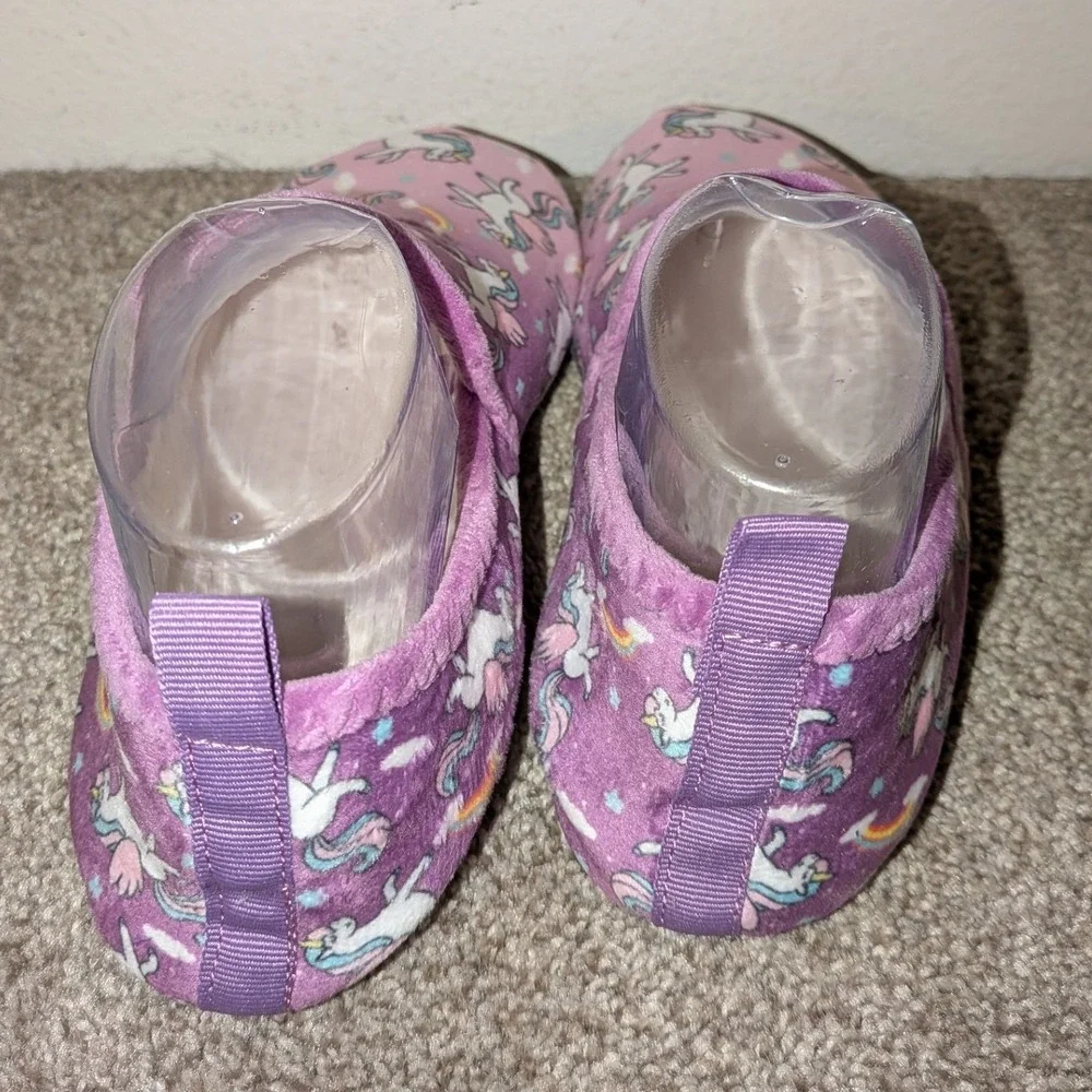 Girls‎ Unicorn Rainbow Slippers Purple Pink Plush House Shoes Size 2-3 NEW